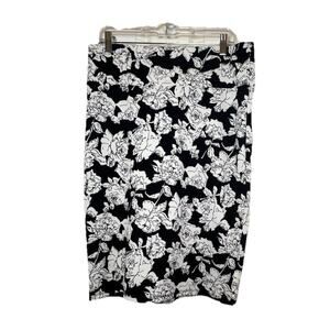 LuLaRoe Cassie Skirt XL Black & White Floral Print Pencil Skirt Stretch Bodycon